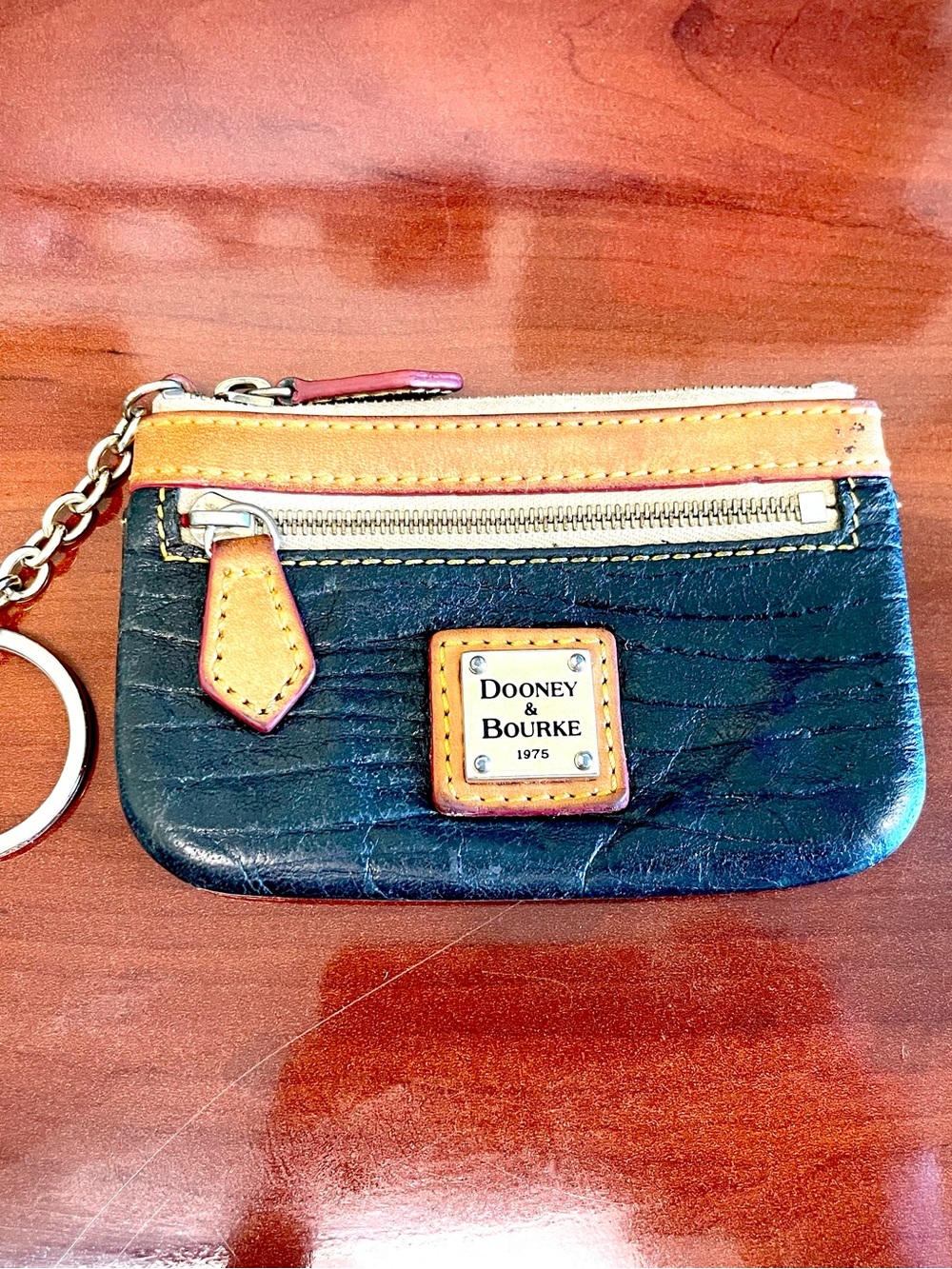 Dooney & Bourke Black and Tan Leather Keychain Wallet/Card Holder